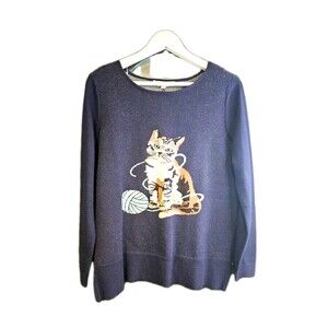 Anthropologie Astrologie Cat Sweater Small Navy Intarsia Cozy Cottagecore NWT